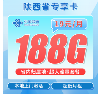 联通陕西卡19元188G